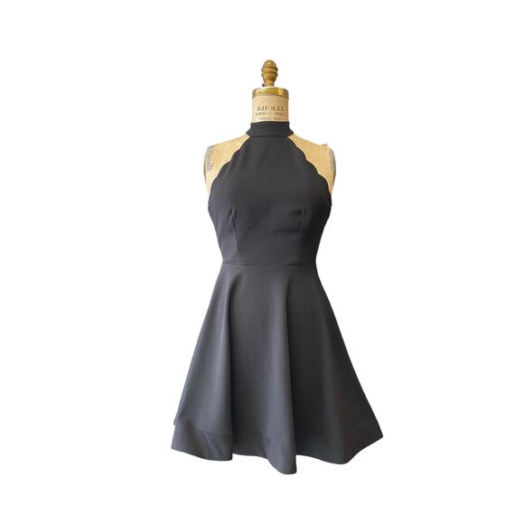 vintage y2k backless black mini dress x-small halter mock neck scalloped jersey - Picture 9 of 9